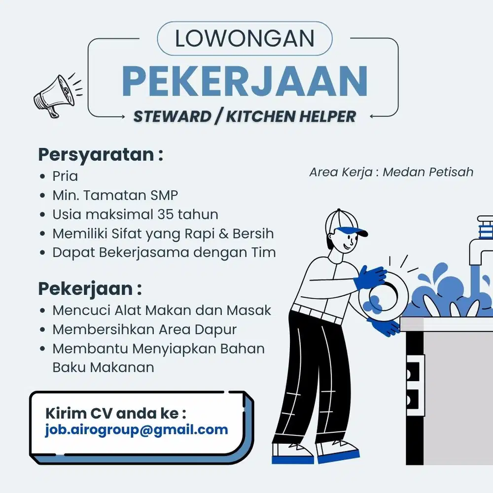 Lowongan Steward / Kitchen Helper Resto