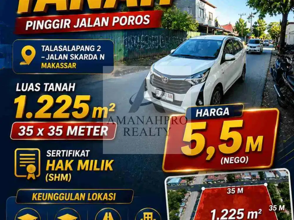 JUAL TANAH PINGGIR JALAN POROS TALASALAPANG 2 - JALAN SKARDA N MAKASSAR