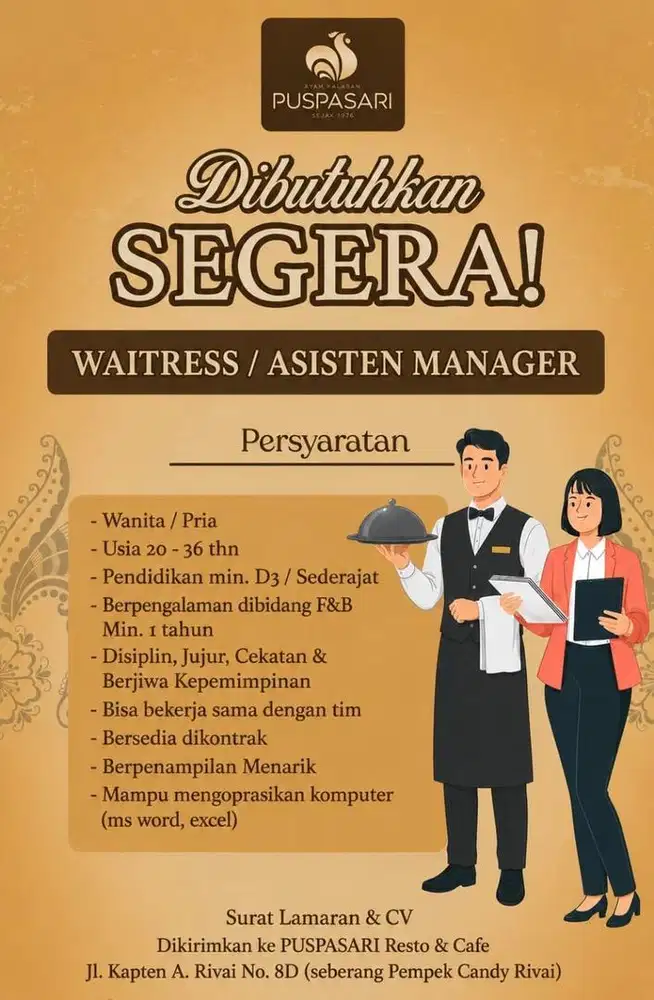 Dibutuhkan Segera: WAITRESS / ASISTEN MANAGER