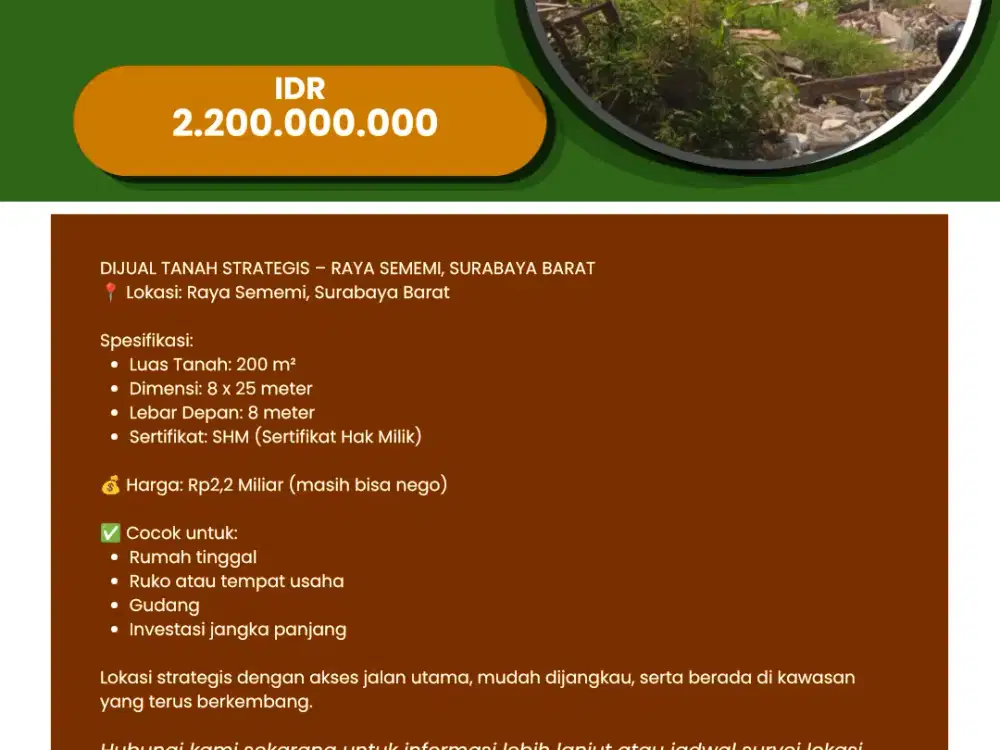Dijual Tanah RAYA SEMEMI, SURABAYA BARAT
