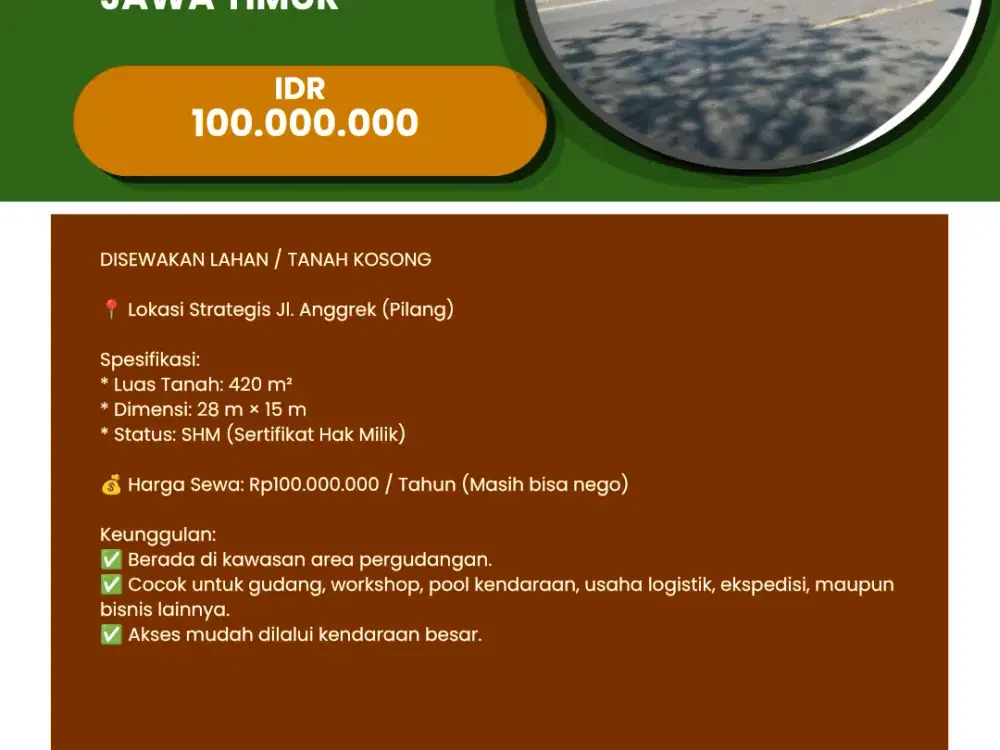 Disewakan Tanah Kota Probolinggo Jawa Timur