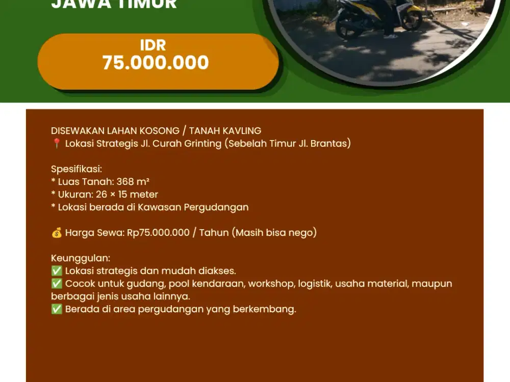 Disewakan Tanah/Lahan Kota Probolinggo Jawa Timur