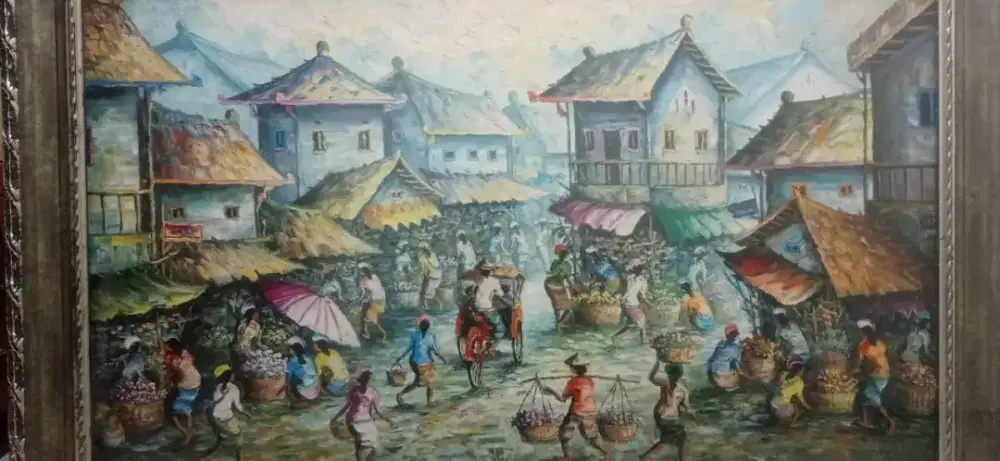 Lukisan Cat Minyak Suasana Pasar Traditional