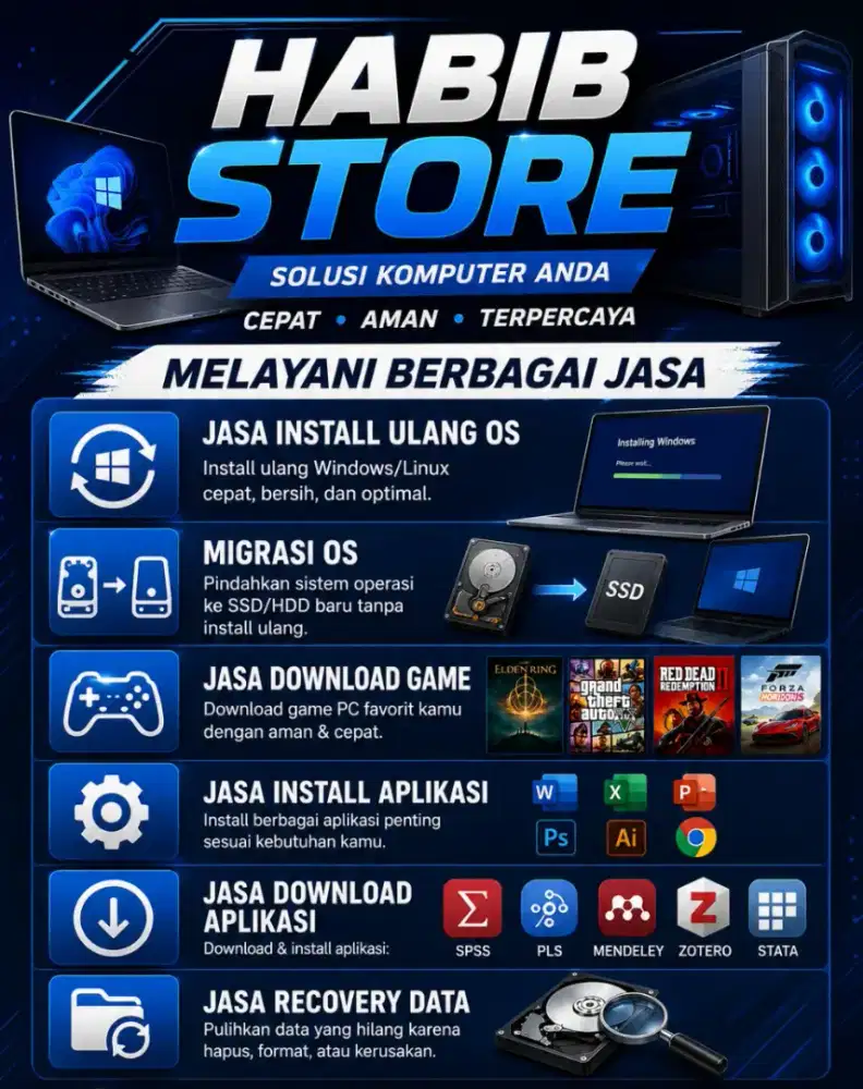 JASA KOMPUTER LENGKAP: INSTALL, GAME, APLIKASI & RECOVERY DATA