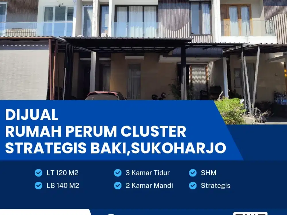 Dijual Rumah Perum Cluster ,Lokasi Strategis Baki, Sukoharjo Luas 120m2 BU!!