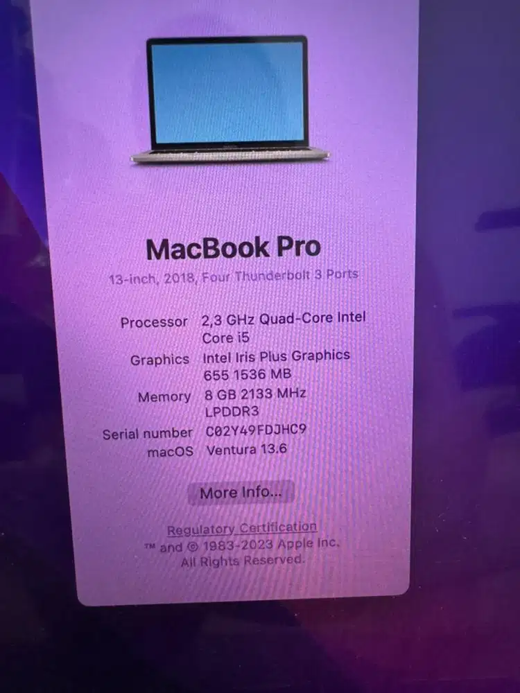 Dijual macbook pro 2018 13 inch