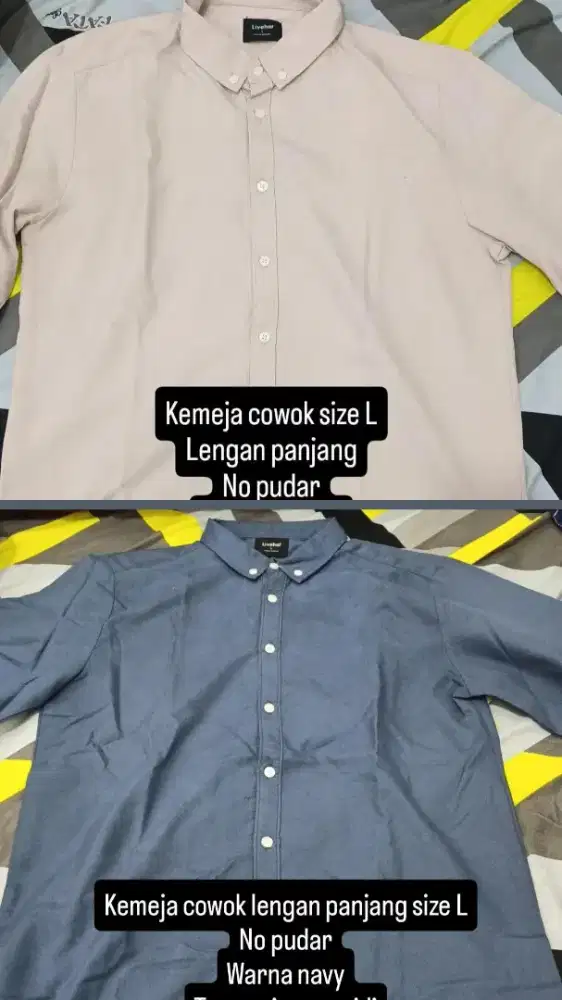 Kemeja pria warna Navy & cream size L