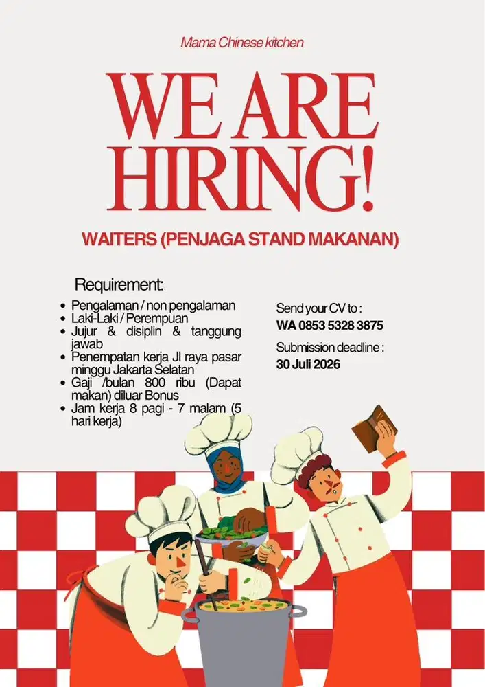 Loker Waiters/Jaga stand makanan