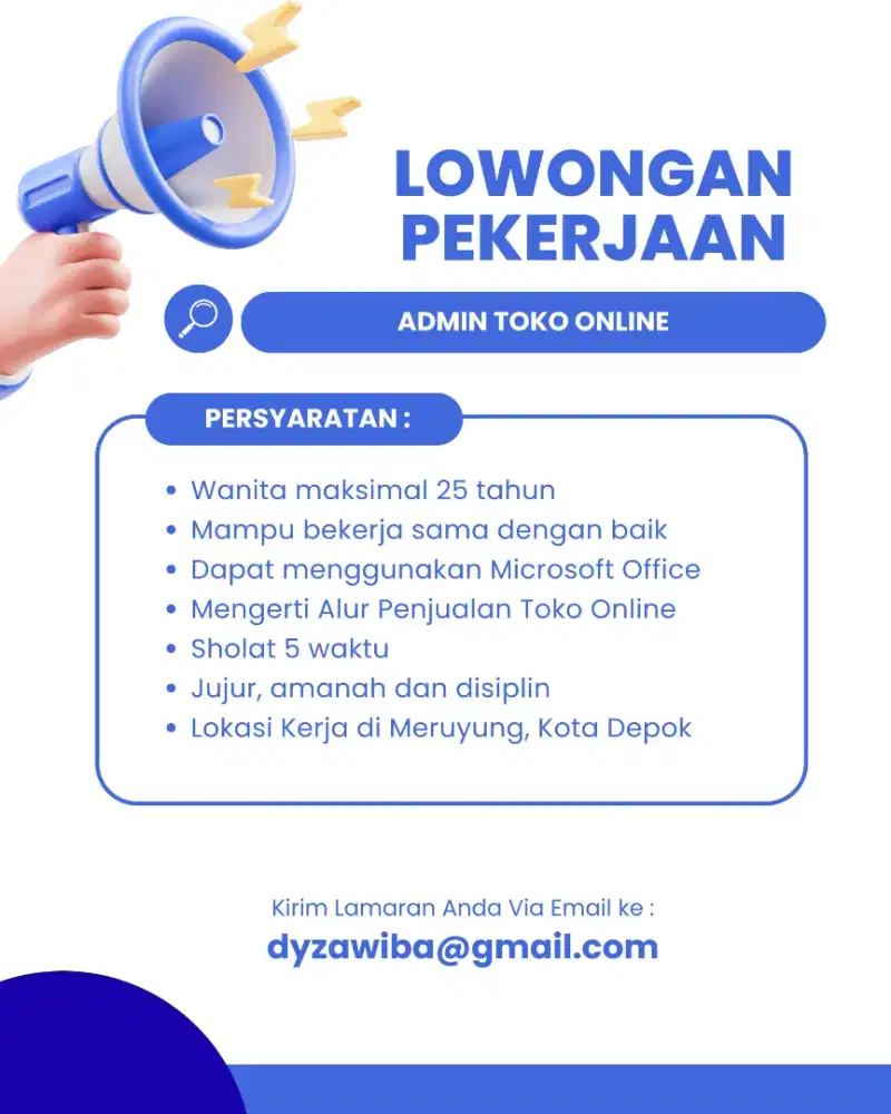 LOWONGAN KERJA – ADMIN TOKO ONLINE