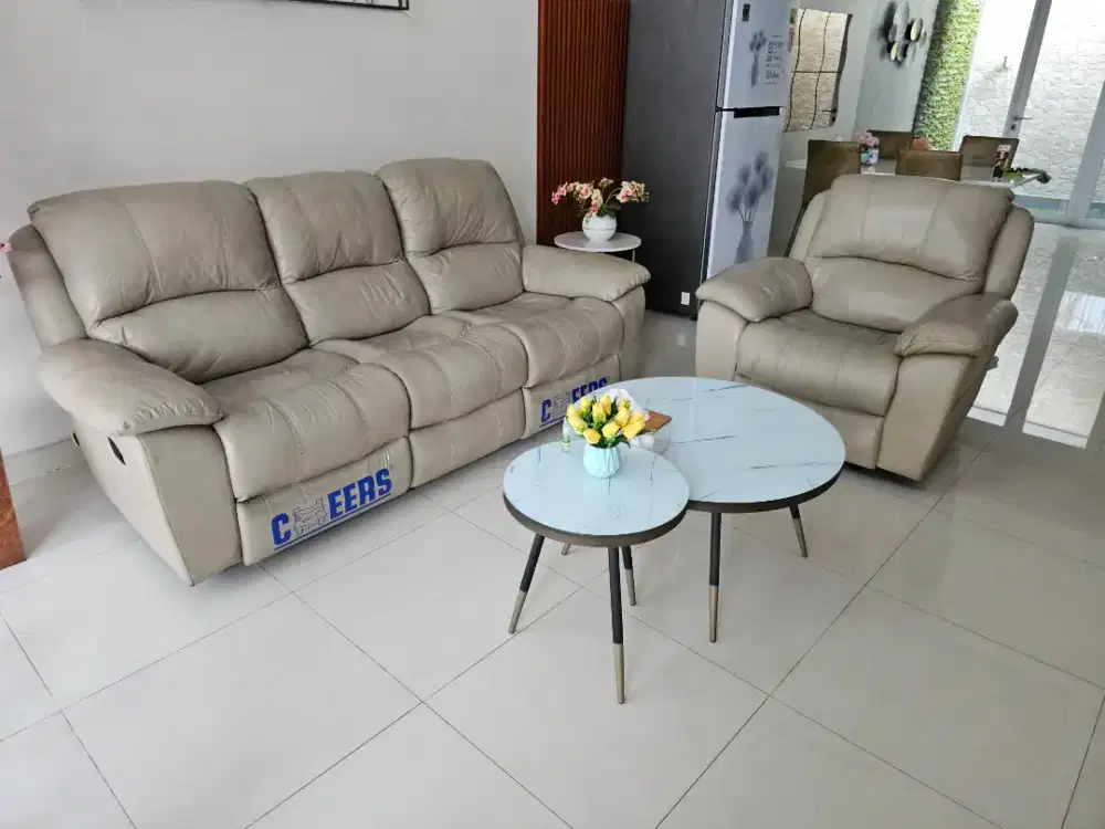 Paket Cheers Maurice Set Sofa Recliner Kulit 1 & 3 Seater - Cokelat