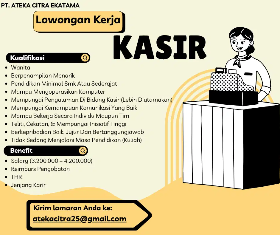 Dibutuhkan segera kasir wanita toko grosir