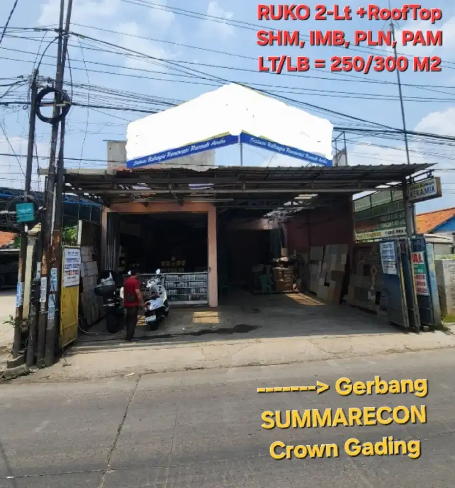 RUKO SHM 250-M2, dekat SUMMARECON CROWN GADING & HARAPAN INDAH BEKASI