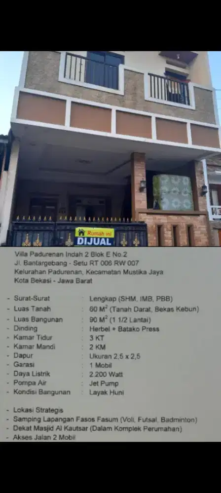 Dijual Cepat Rumah Tinggal Daerah Padurenan Bekasi Harga Rp.475jt Nego