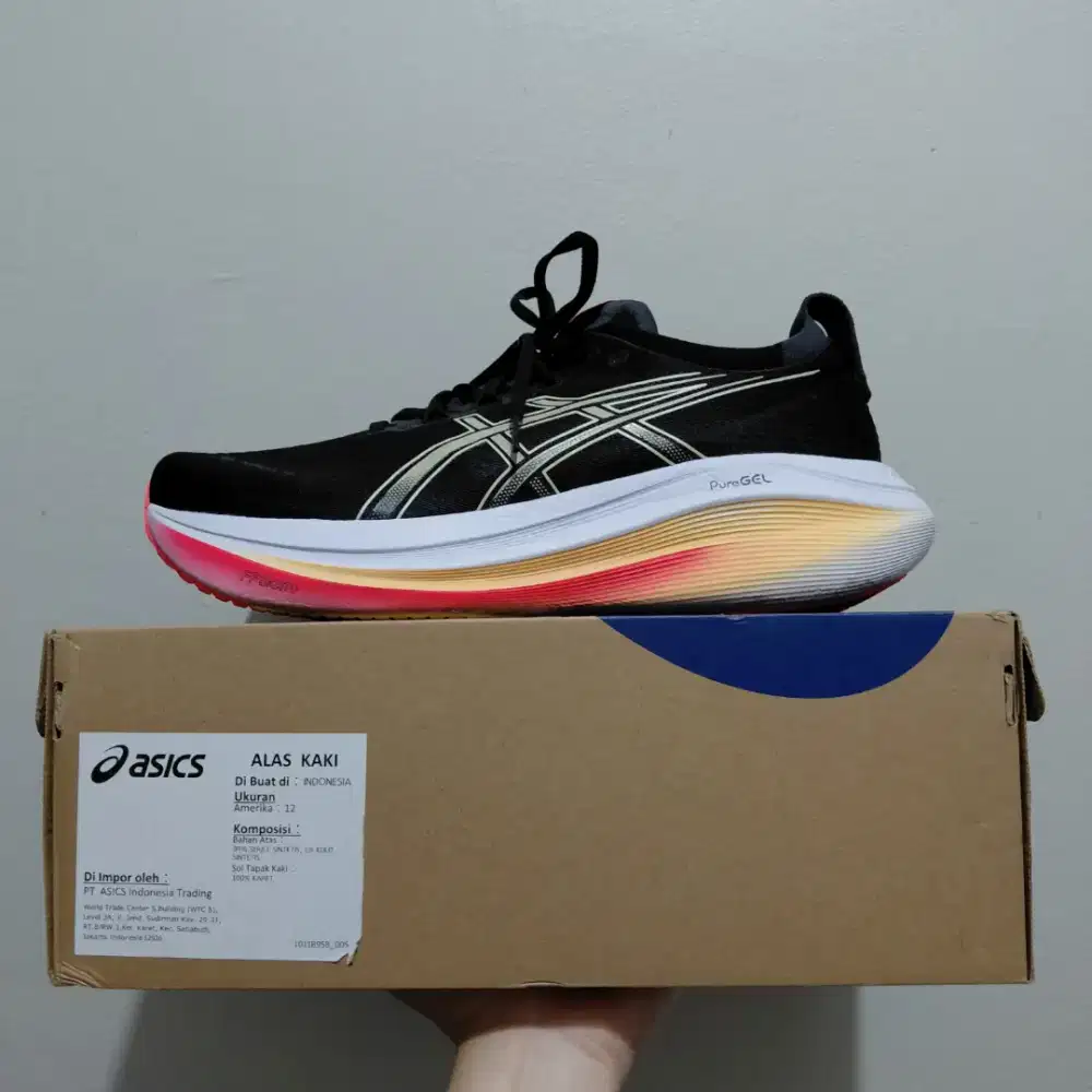 Sepatu Asics Nimbus 27 Size 46.5 Men Black Khaki Original Running 46,5