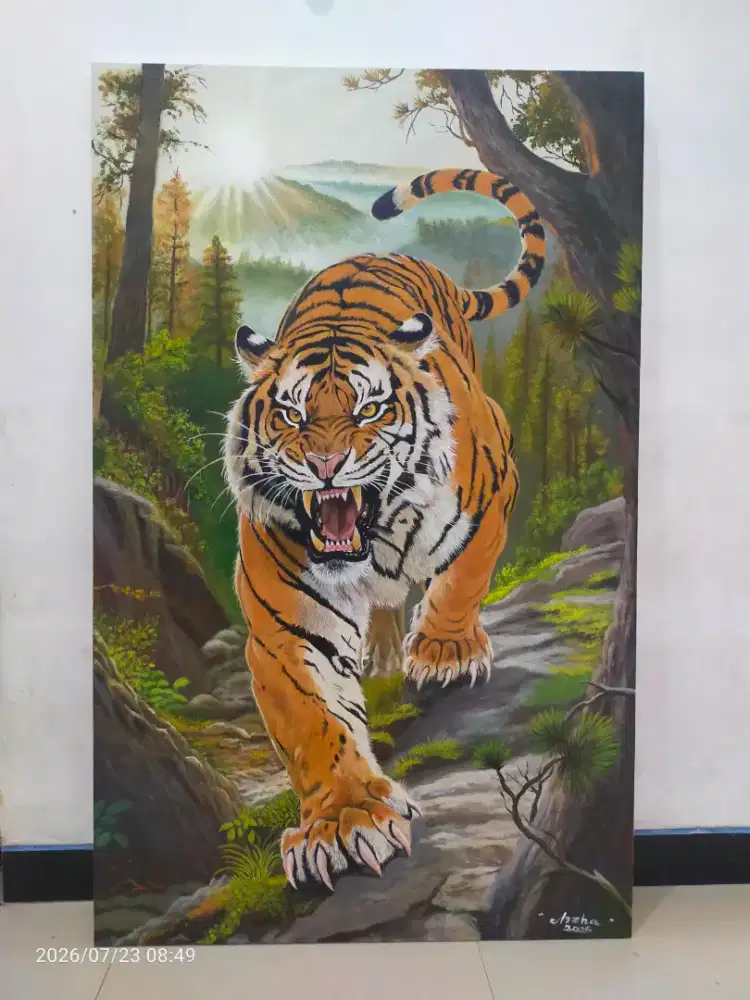 Lukisan kanvas harimau ukuran 90×145 cm