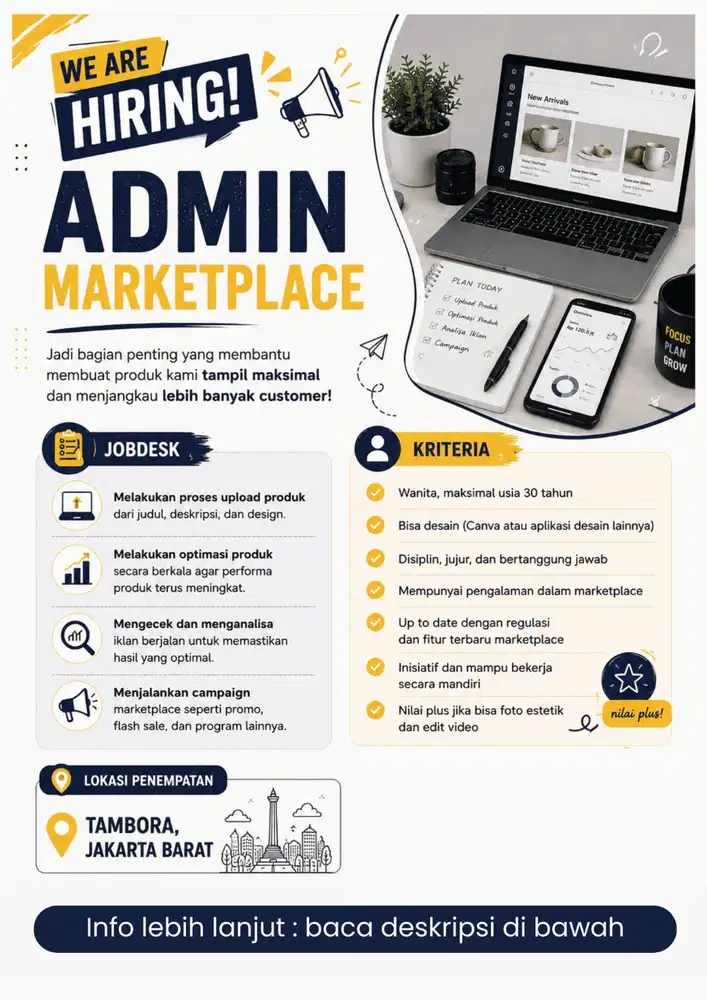 LOWONGAN KERJA ADMIN MARKERTPLACE MARKETING ONLINE SHOP SHOPEE TIKTOK