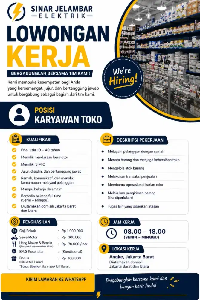 Lowongan kerja karyawan toko