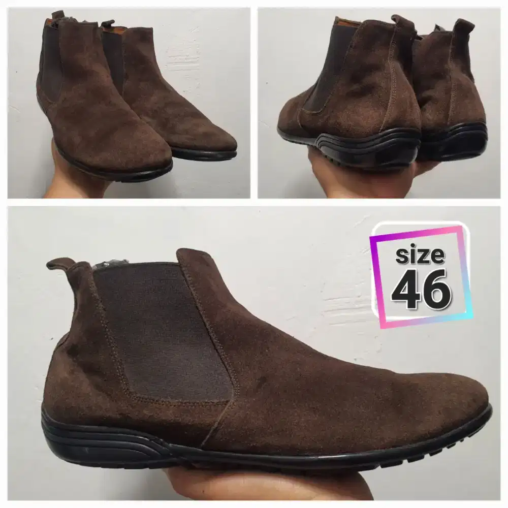 Sepatu chelsea Boots kulit Suede GianRos size 46 Mulus