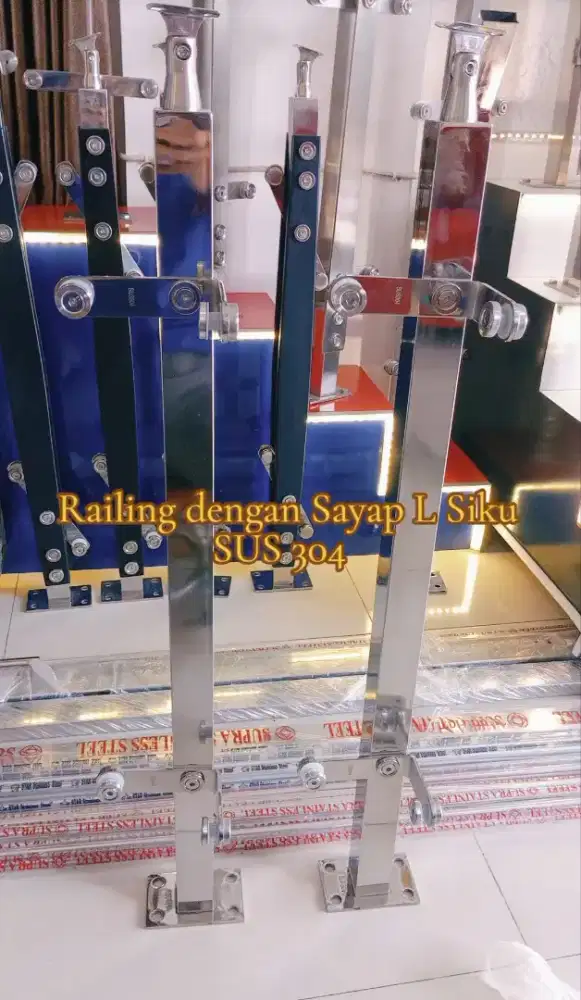 Railing Hollow 4x4 SUS 304 Kaca Model Sayap L Siku