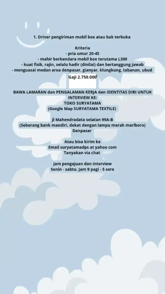 DI butuhkan sopir
