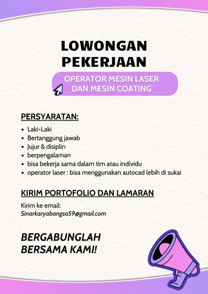Loker operator mesin laser dan coating