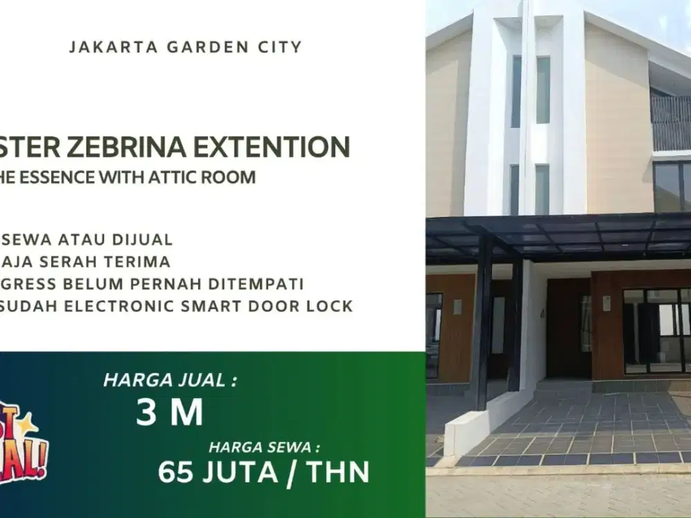 Rumah Dijual / Disewakan Jakarta Garden City Cluster Zebrina Extention - Type The Essence