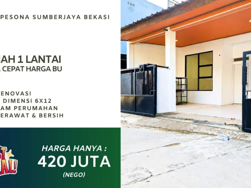 Rumah Dijual Cepat Tambun Bekasi Harga BU