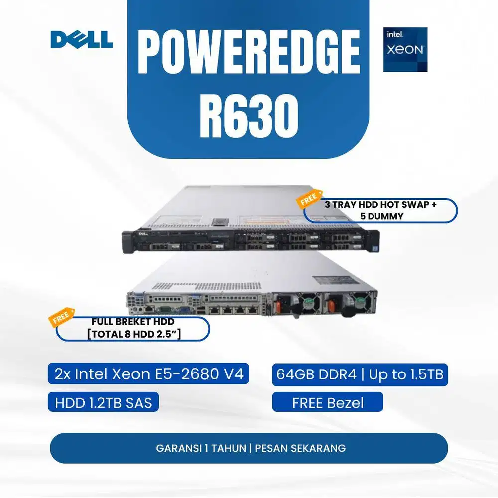 Server Dell PowerEdge R630 1U Xeon 2x E5-2680 64GB DDR4 2.4TB HDD SAS