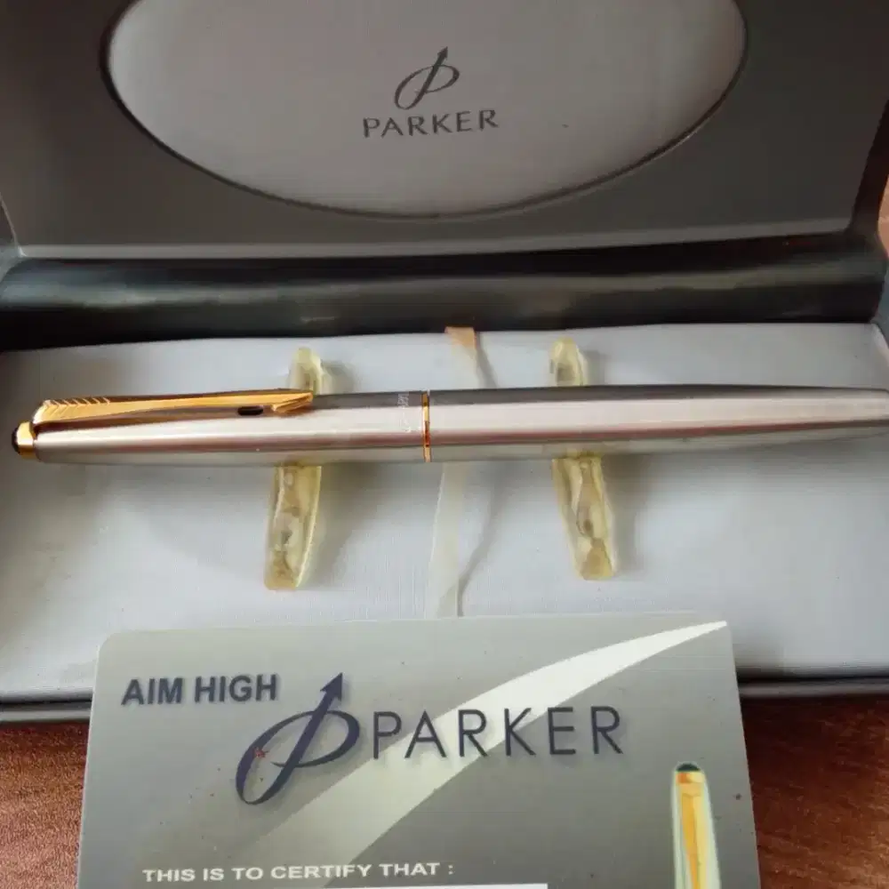 Parker Ballpoint Pen Original Silver Gold Lengkap Box