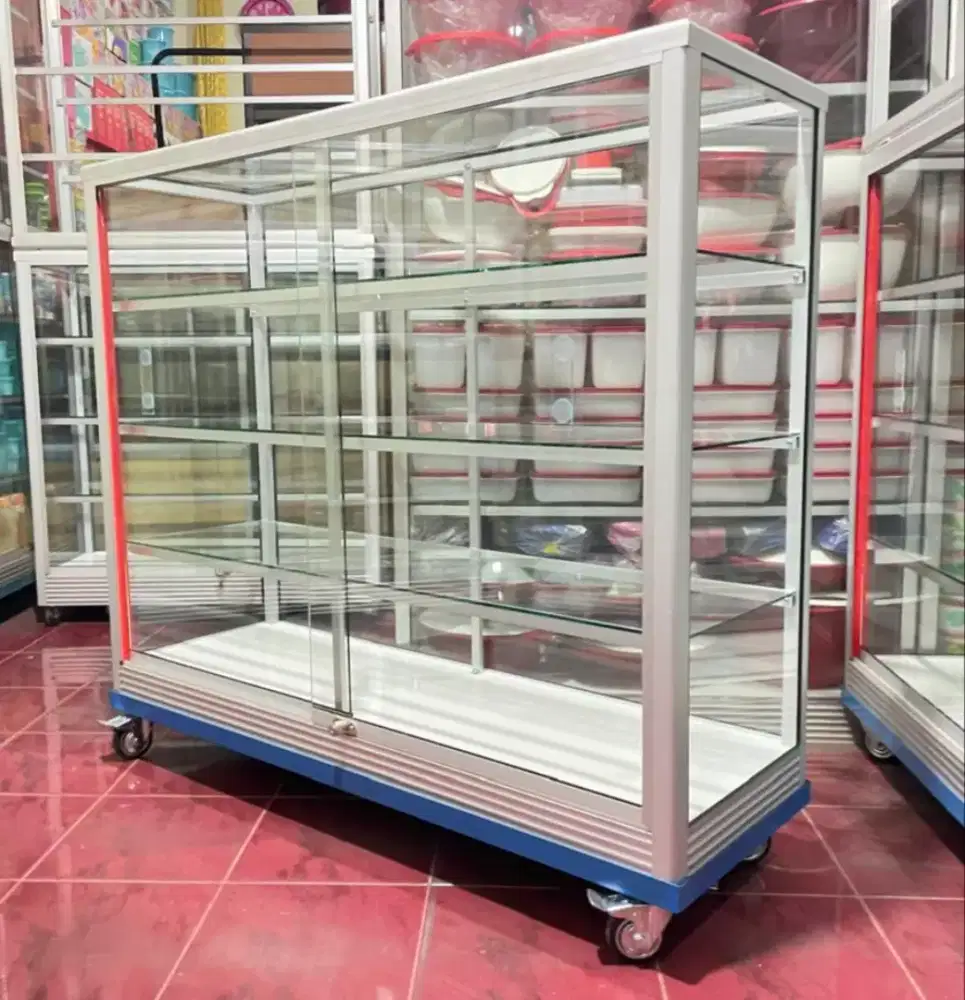 Etalase Panjang 1,2Mx1M Pake RODA BESAR & SIKU BESI Siap Kirim