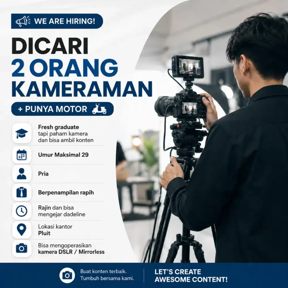 Lowongan Videographer atau kameraman konten