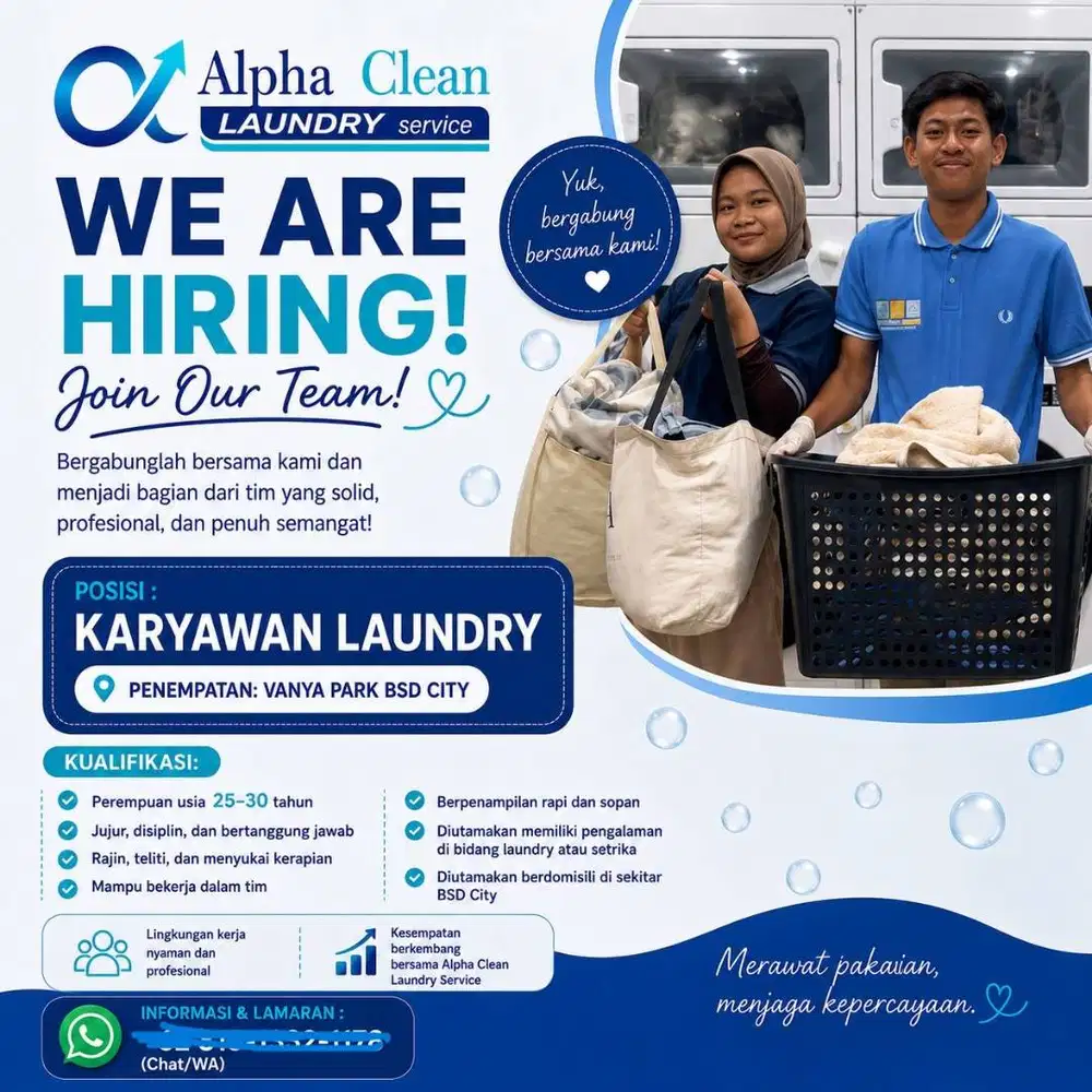 WE'RE HIRING – TIM ALPHA CLEAN LAUNDRY