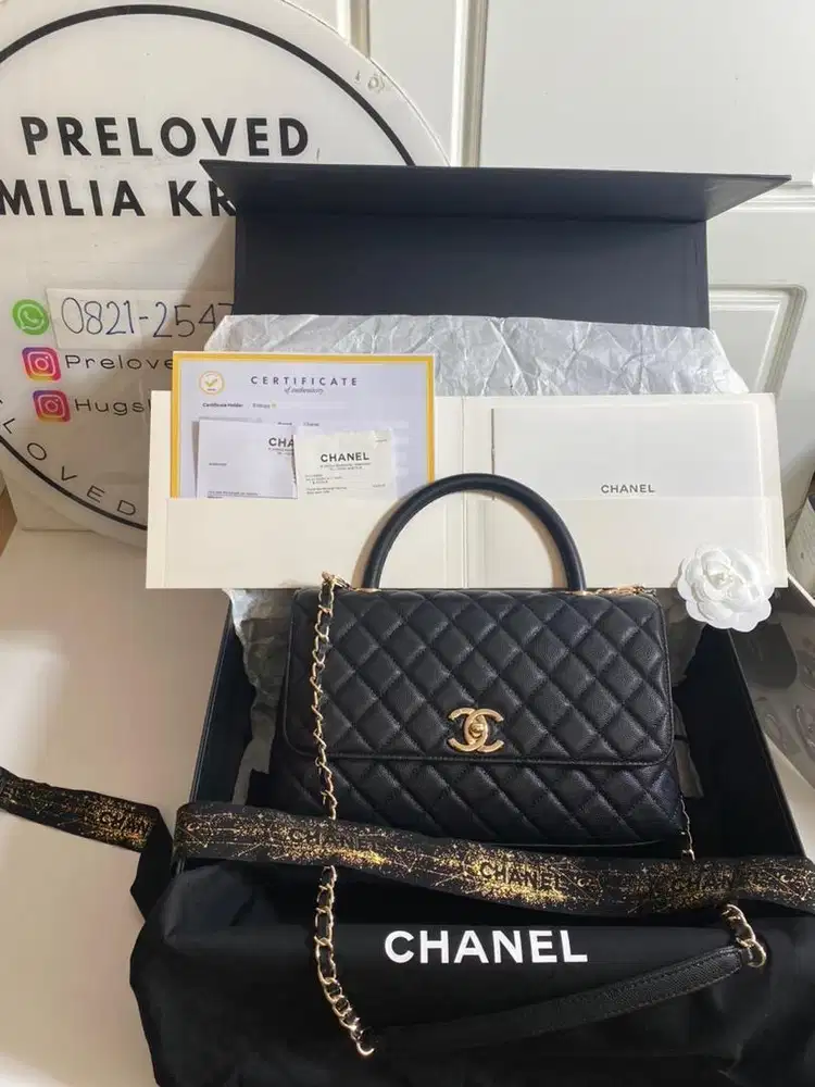 preloved Medium Coco Flap Top Handle Bag Caviar Black ghw