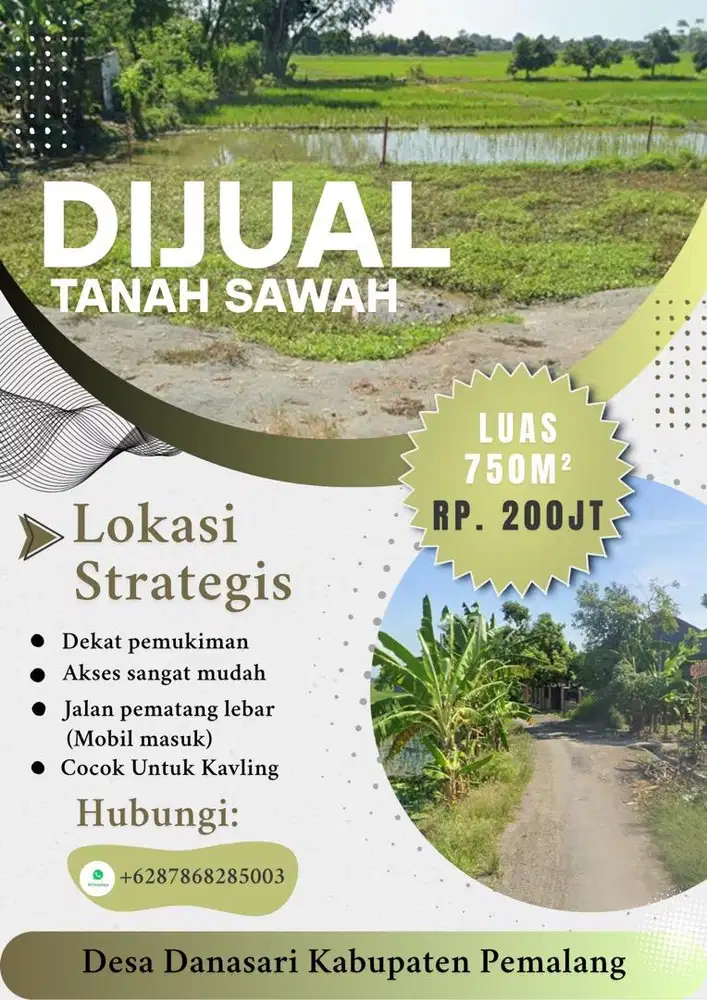 Dijual Cepat Tanah Sawah Strategis - Lokasi Strategis