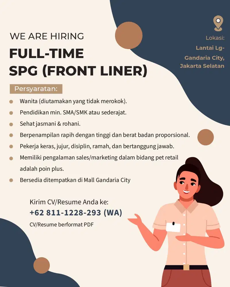 DI CARI SPG TUMBLER UNTUK DI TEMPATKAN DI GANDARIA CITY JAKARTA