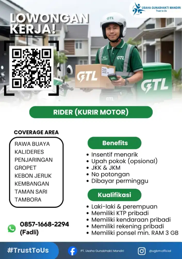 Lowongan kerja kurir GTL paket tiktok (bisa daftar tanpa SIM)