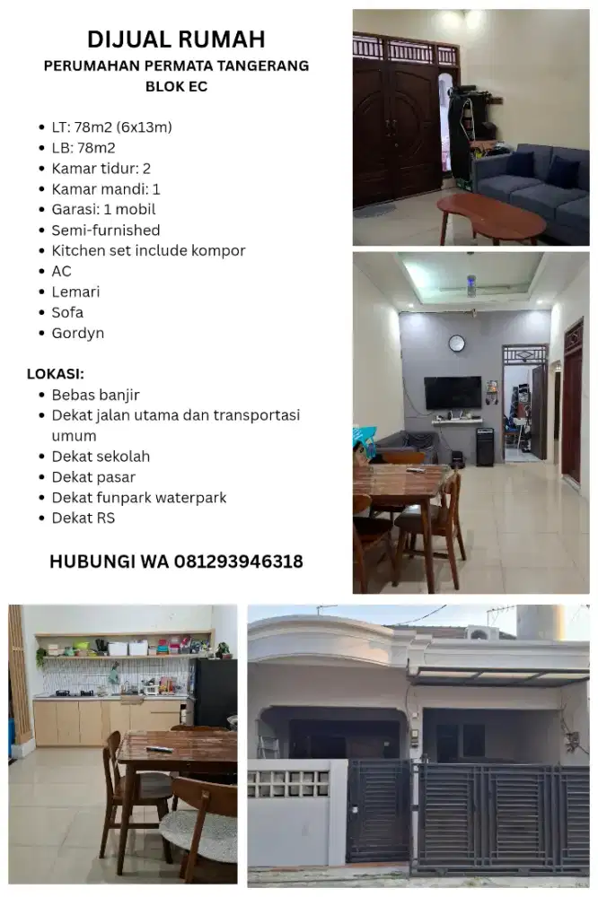 Dijual Murah Rumah Siap Huni di Perumahan Permata Tangerang Blok EC