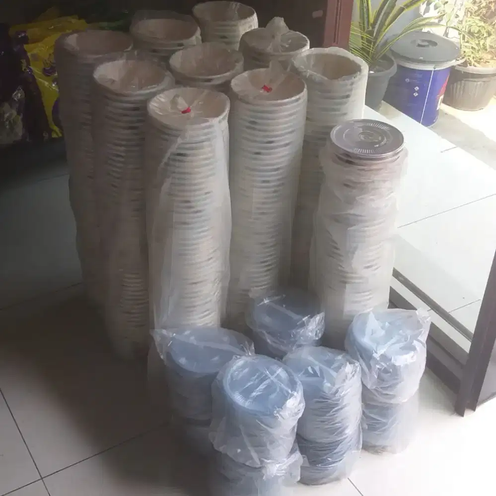 [DIJUAL BORONGAN] Paper Bowl 800 ml Motif + Tutup - Jumlah 494 pcs