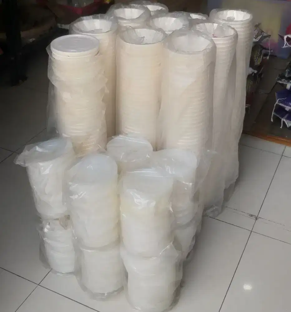 [DIJUAL BORONGAN] Paper Bowl 650 ml Motif + Tutup - Jumlah 493 pcs
