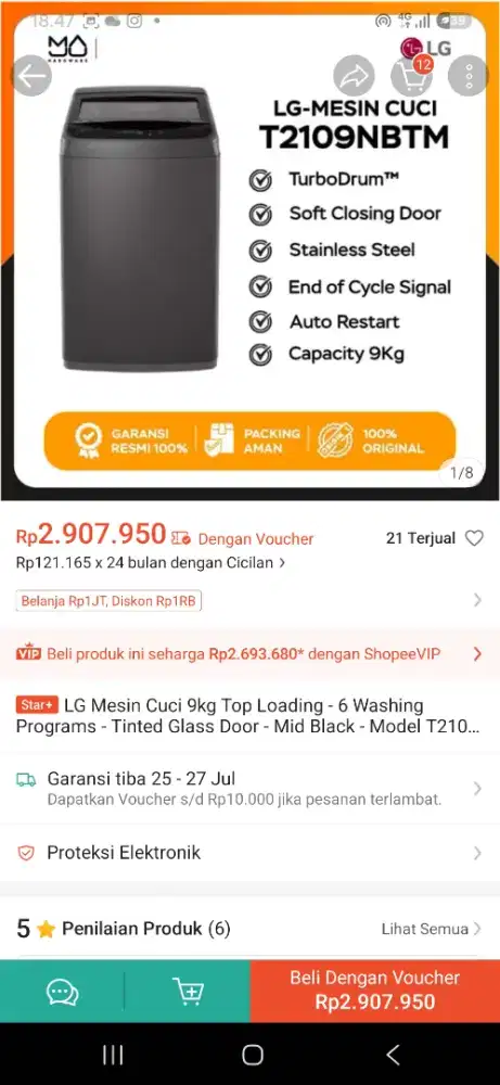 Mesin cuci LG 1 tabung