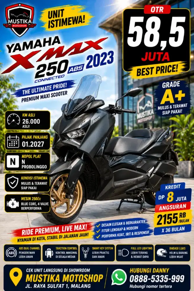 Termurah‼️Yamaha XMax Connected 250 2023. DANNY Mustika Sulfat Malang
