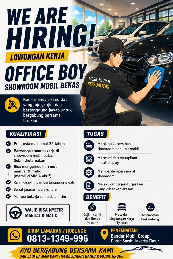 Loker Office Boy Showroom Mobil Bekas Berkualitas