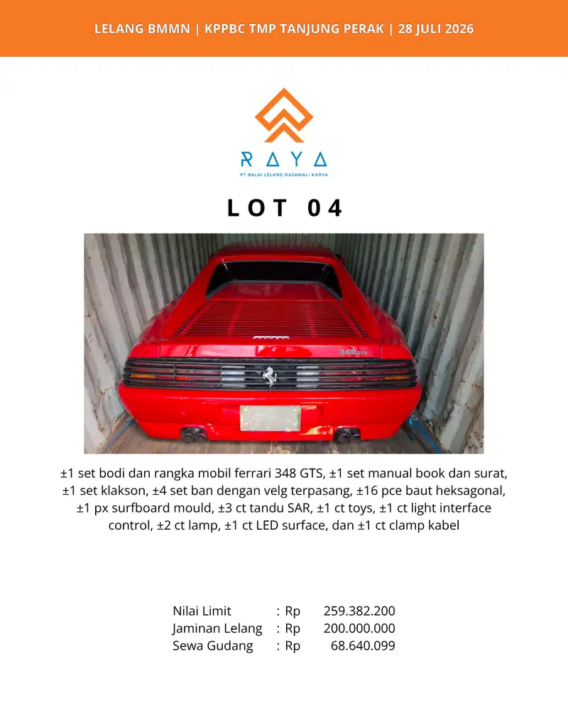 BODY DAN RANGKA MOBIL FERRARI 348 GTS, MANUAL BOOK, KLAKSON, BAN VELG
