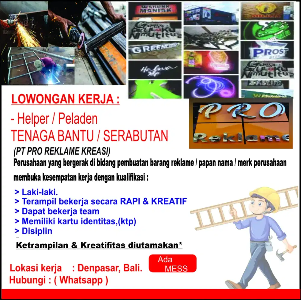 Serabutan helper peladen tenaga bantu produksi reklame