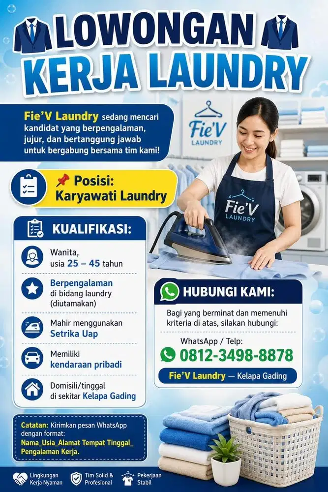 Di cari karyawan laundry berpengalaman
