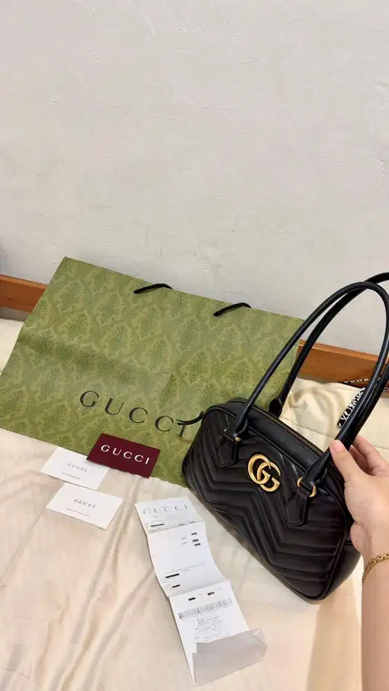 Gucci GG Marmont Small Top Handle Bag Black Matelassé