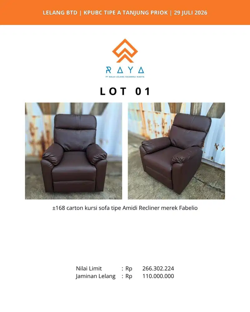 KURSI SOFA TIPE AMIDI RECLINER MERK FABELIO WARNA COKLAT TUA