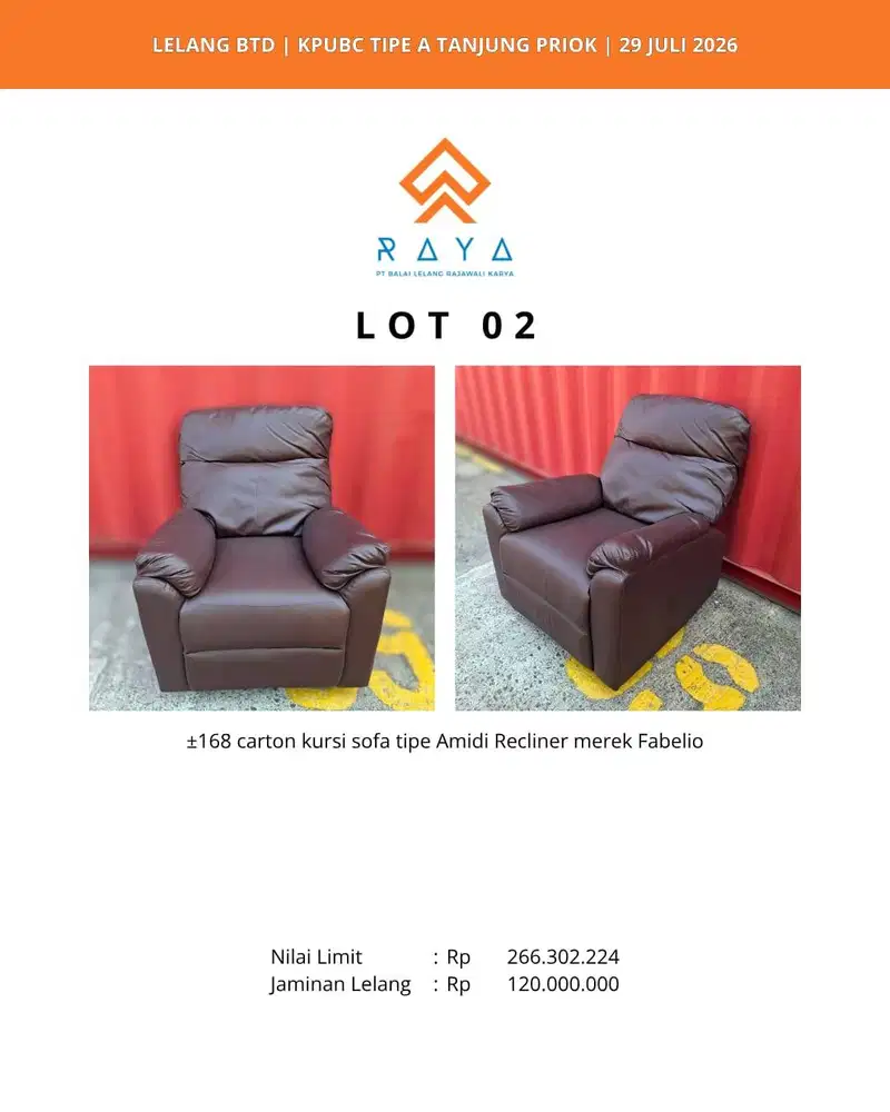 KURSI SOFA TIPE AMIDI RECLINER MERK FABELIO WARNA COKELAT TUA