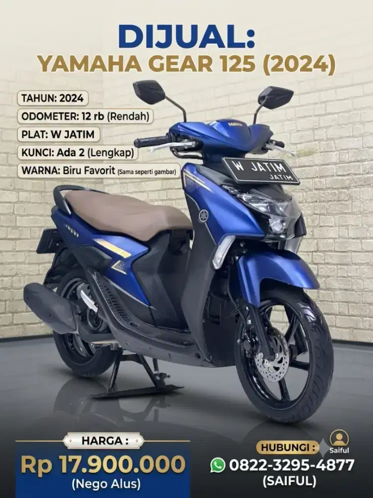 Perfect Condition!!Yamaha Mio X Gear 2024 Odo12rb Plat Jatim-Mustika