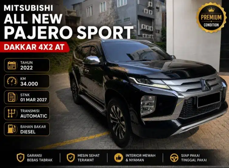 Pajero Sport Dakar 4x2 AT 2022 Hitam | Low KM 34 Ribu | Siap Pakai